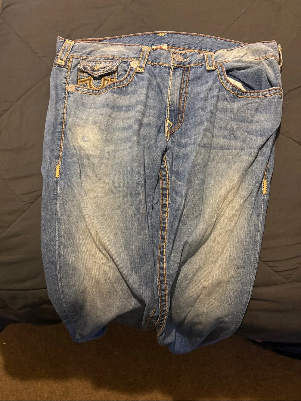 True Religion Light Blue Men's Jeans with Signature Back Flap Pockets